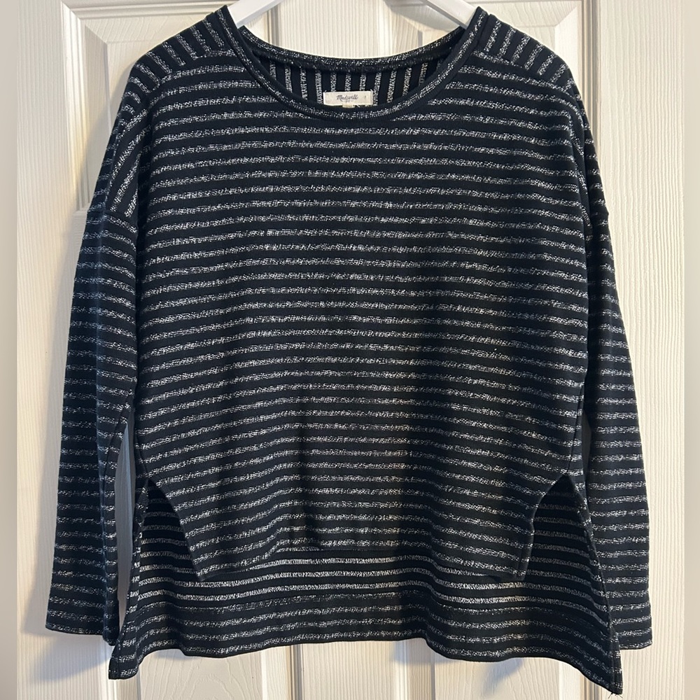 Madewell Black and White Striped High Low Long Sleeved Top